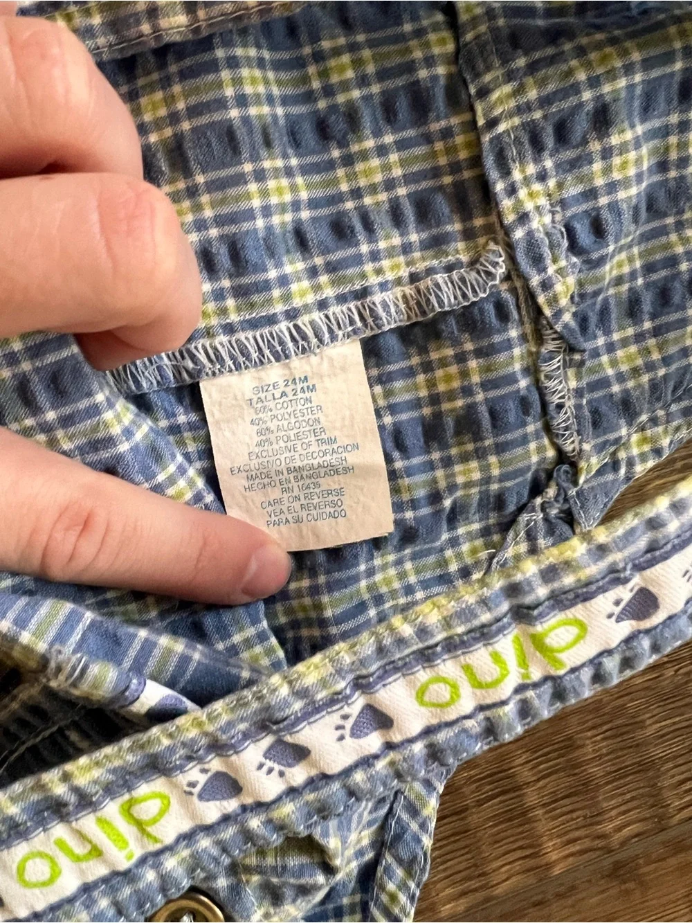 Vintage Toddler Blue Plaid Dino Short Overalls